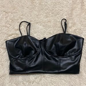 Express Body Contour Faux Leather Crop stop